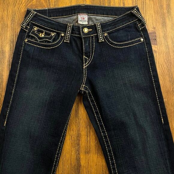 True Religion Y2K Swarovski Crystal Dark Wash Flare Disco Joey Big T Jeans - Picture 7 of 8